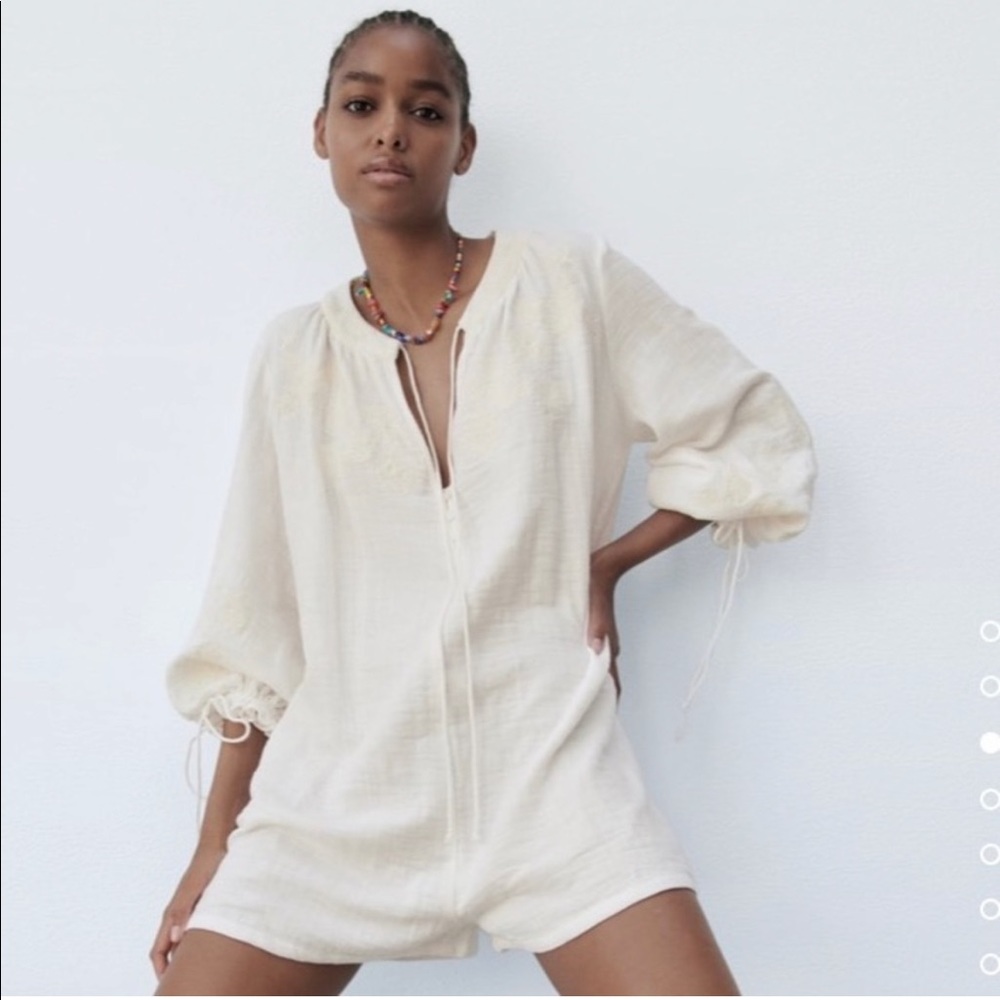 Zara Romper With Floral Embroidery